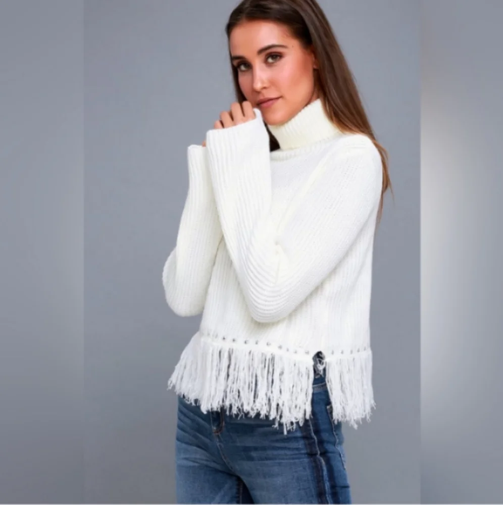Lulu's Freethinker Cream Fringe Cropped Sweater